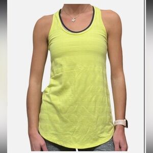 Lululemon Womens Clarity Yellow Cool Racerback Striped Ribbed Racerback Tank Top
